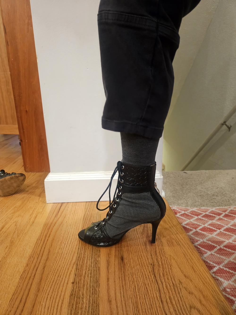 Burju Jezebel Open Toe Lace Up Mesh Ankle Boots, Size 9, Street Sole - Picture 2 of 5